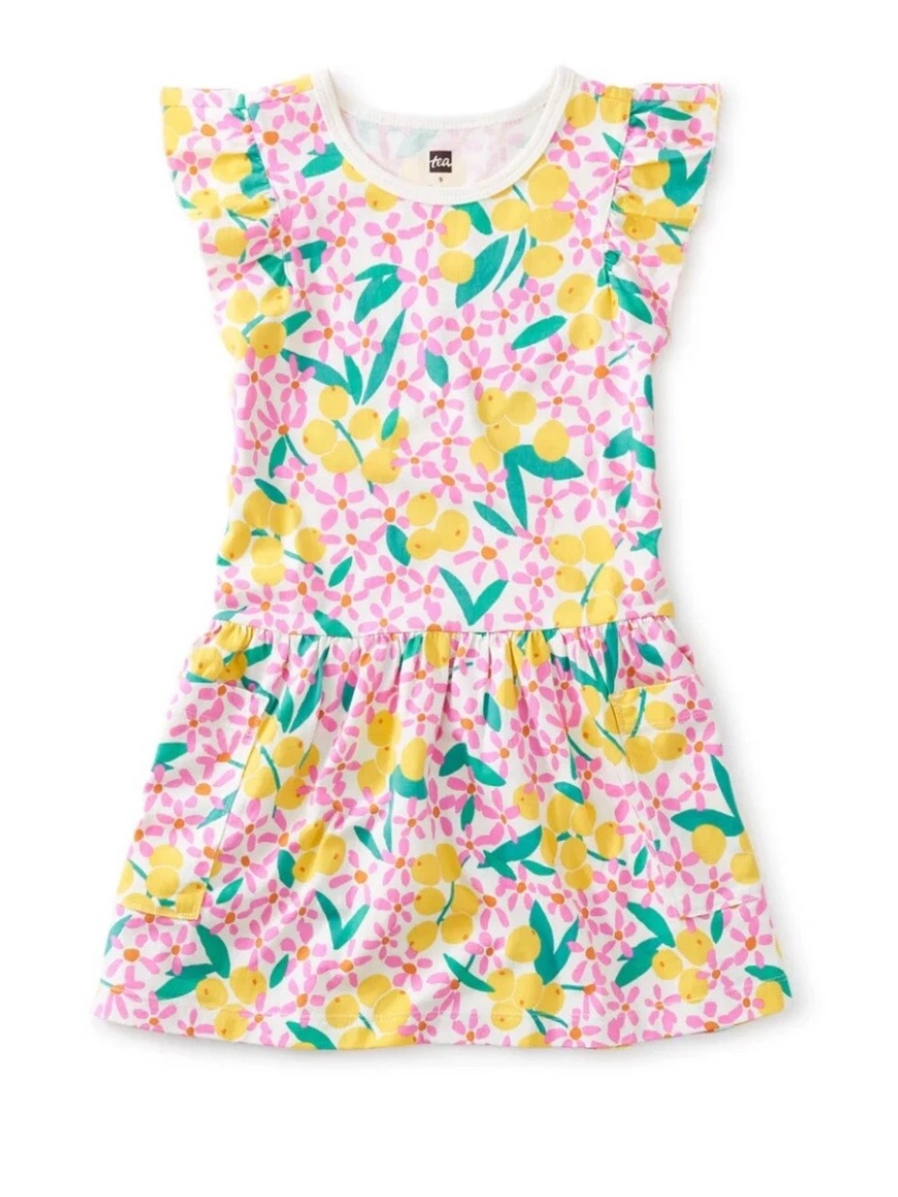 Tea Collection Pink Floral Lemon Print Dress